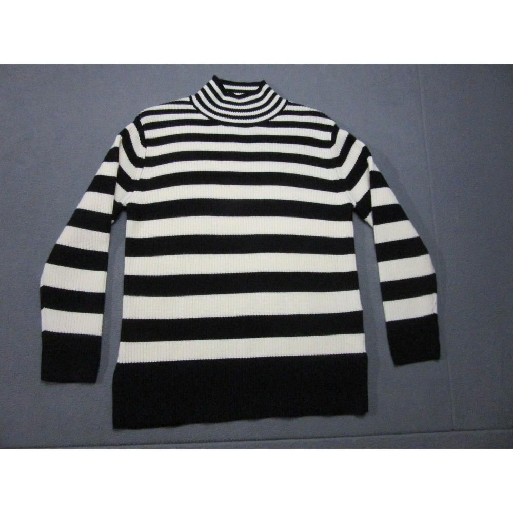 Industry Sweater Womens Small Black White Stripe Turtleneck Knit Pullover Top